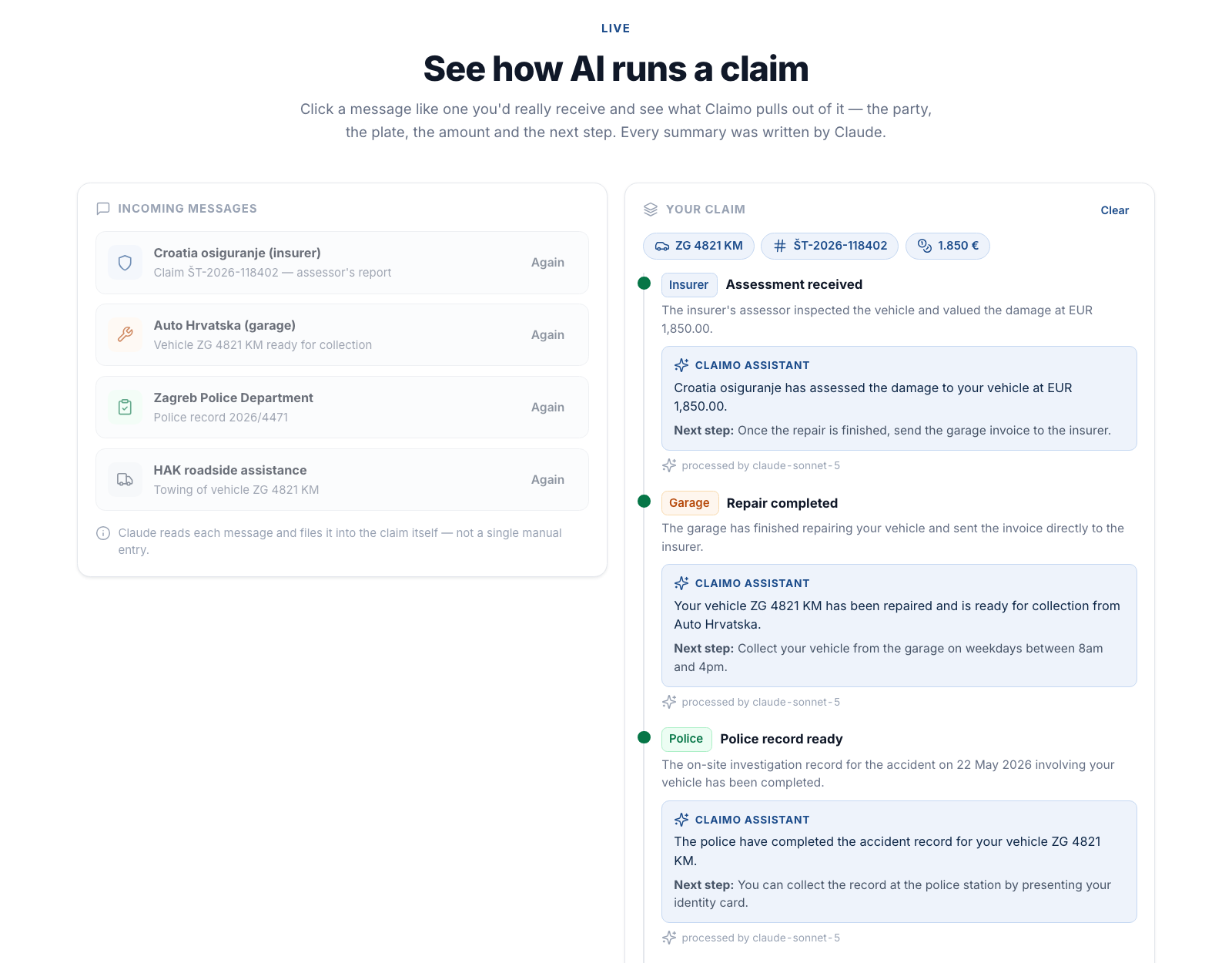 Claimo — AI reads incoming emails and builds the case timeline